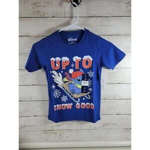 Disney Stitch Snow Good Boys T-Shirt Blue XS NEW Winter Graphic Tee